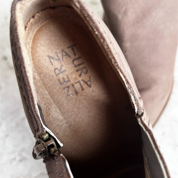 Naturalizer Zarie Ankle Booties 8 M Beige Taupe Leather Shoes Stacked Heel Nice! - Picture 10 of 12